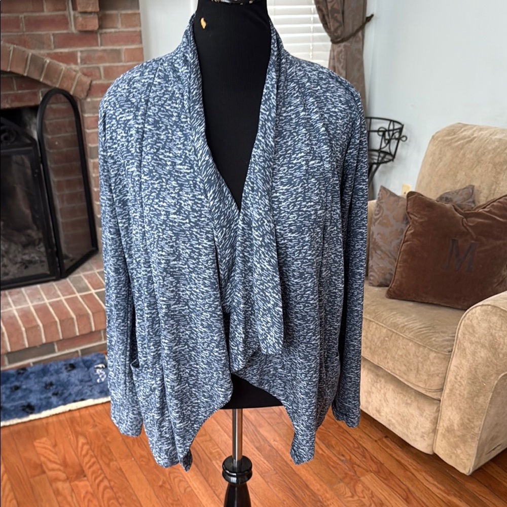 LBlue Cardigan Sweater with Waterfall Front
